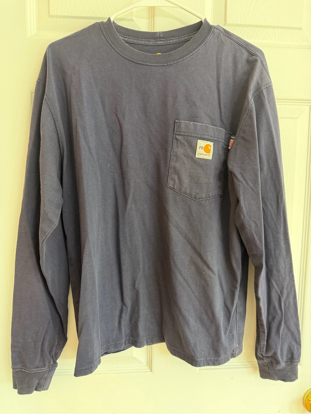 FR CAT 2 Carhartt Dark Blue Long Sleeve Pocket Tee with Gold Logo Patch